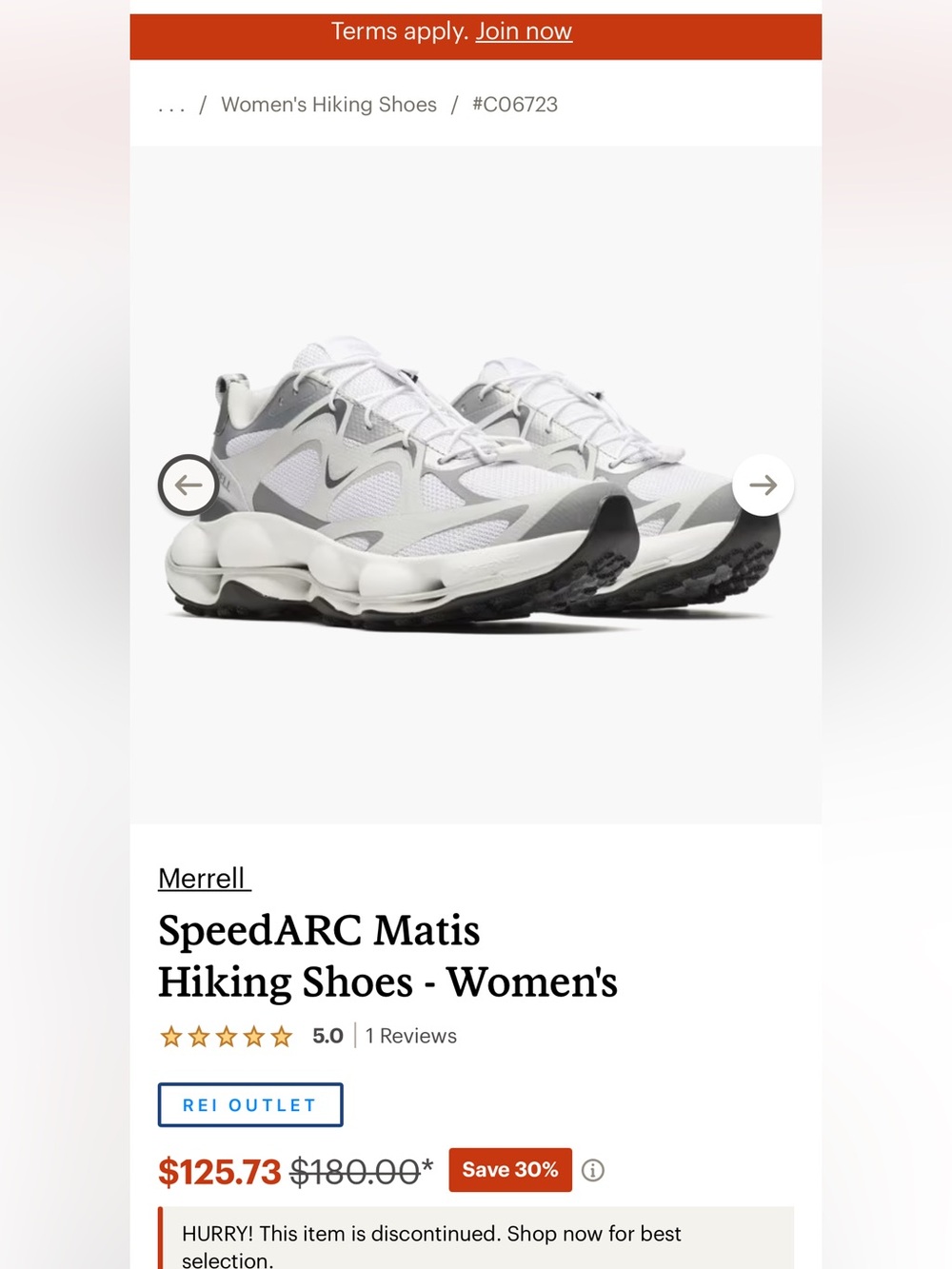 Merrell White and Gray women’s speedarc matis hiking shoes - Picture 2 of 3